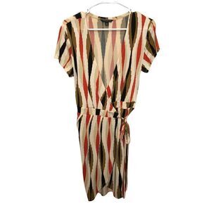 Banana Republic wrap dress short sleeve cream orange and black print M